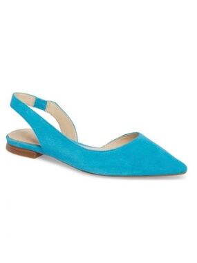 MARC FISHER LTD Sessily Turquoise Blue Suede Skimmer Slingback Flat Size 7.5